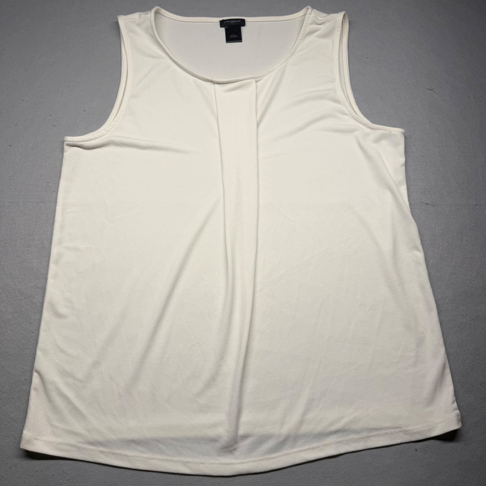 Ann Taylor Tank Top Womens L White Inverted Pleat Sleeveless Scoop Neck Shell